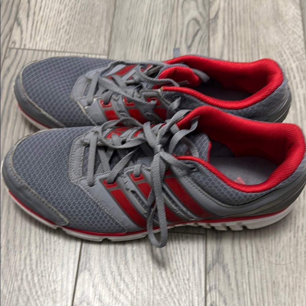 Adidas Grey and Red Athletic Shoes with Mesh Upper